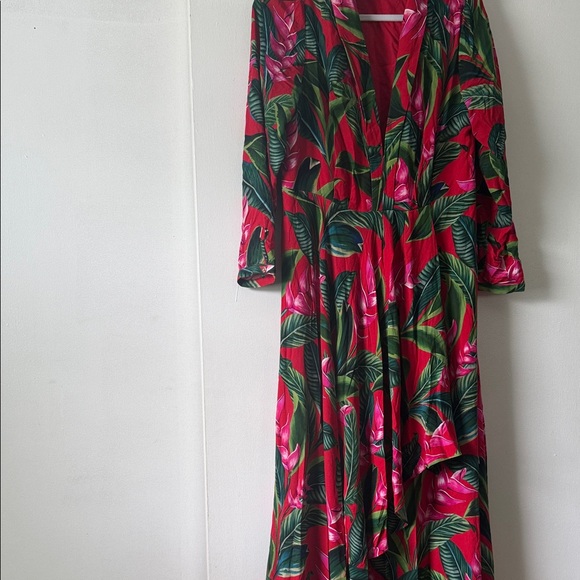 FARM Rio Dresses & Skirts - Farm Rio Garden Floral Maxi Dress Long Sleeve V Neck Size Large Tropical Boho